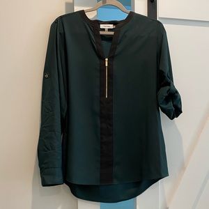 Calvin Klein Green 3/4 Zip Blouse w Good Zipper - Size L - Very Good Condition
